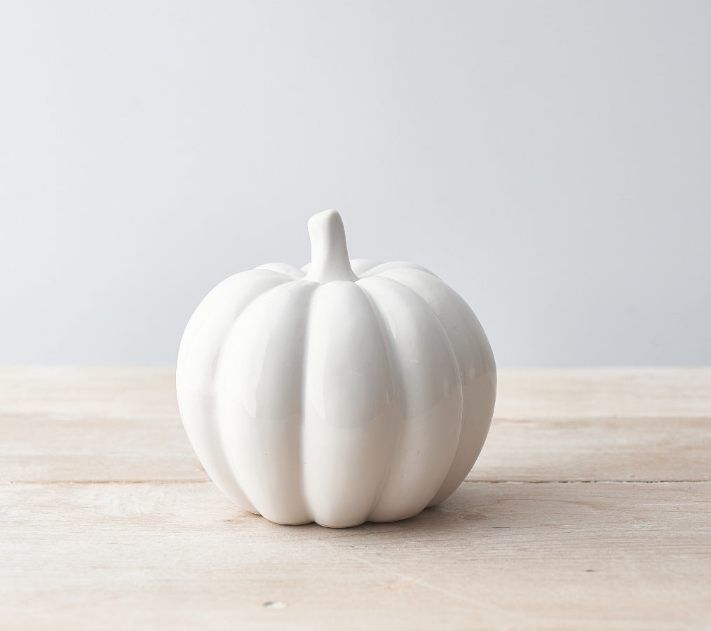 Glossy White Ceramic Pumpkin 11cm