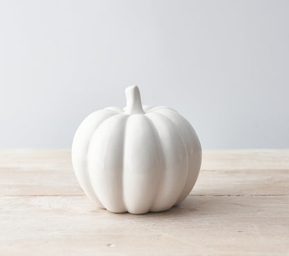 Glossy White Ceramic Pumpkin 11cm