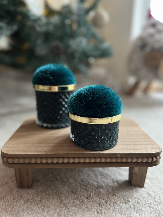 Medium Blue-Green Pom Pom Candle