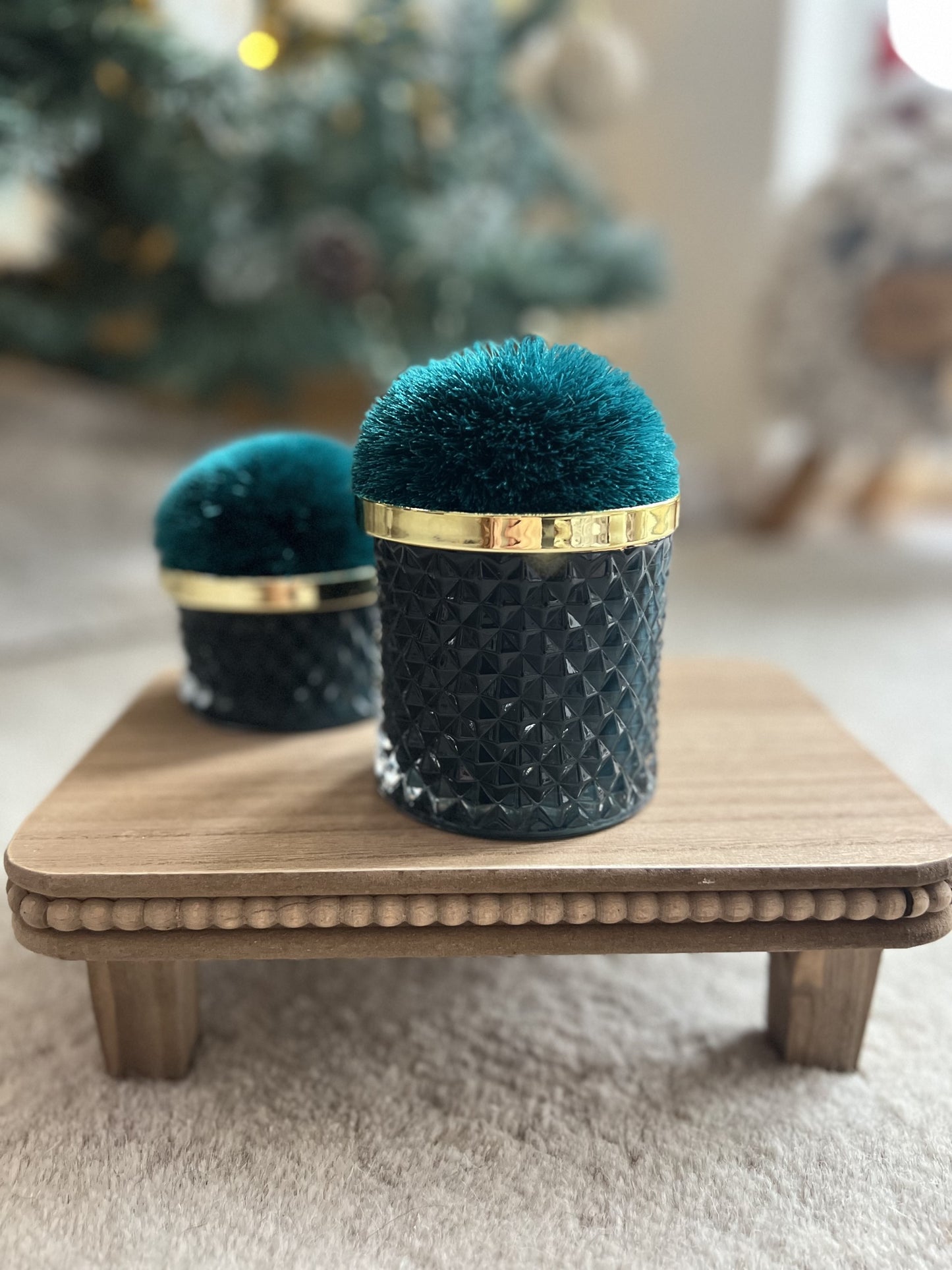 Large Blue-Green Pom Pom Candle