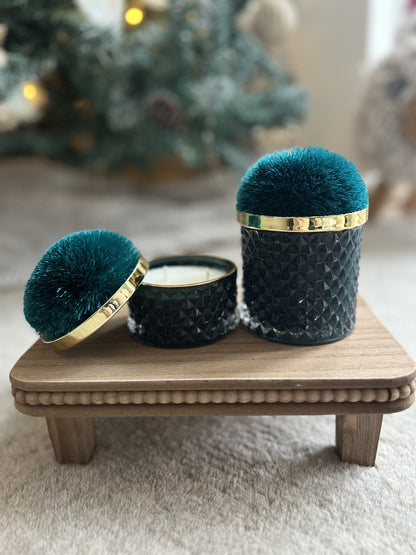 Large Blue-Green Pom Pom Candle