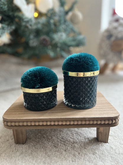 Large Blue-Green Pom Pom Candle